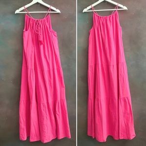 Lindex Maxi Dress Loose Fitting Halter Tiered Tassel size M in Hot Pink Neon